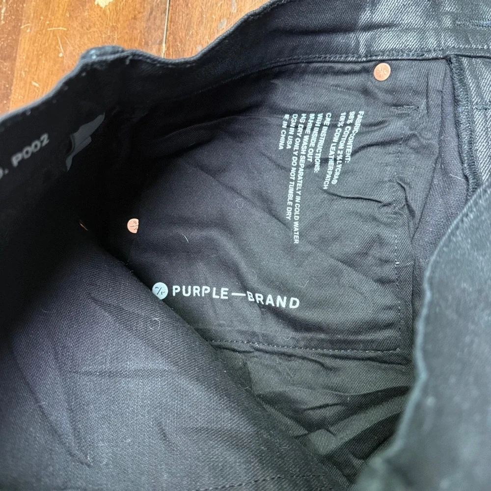 Purple Brand Cargo Pants Mens 34 Black Coated Waxed Slim Fit P002 SS2103JNS